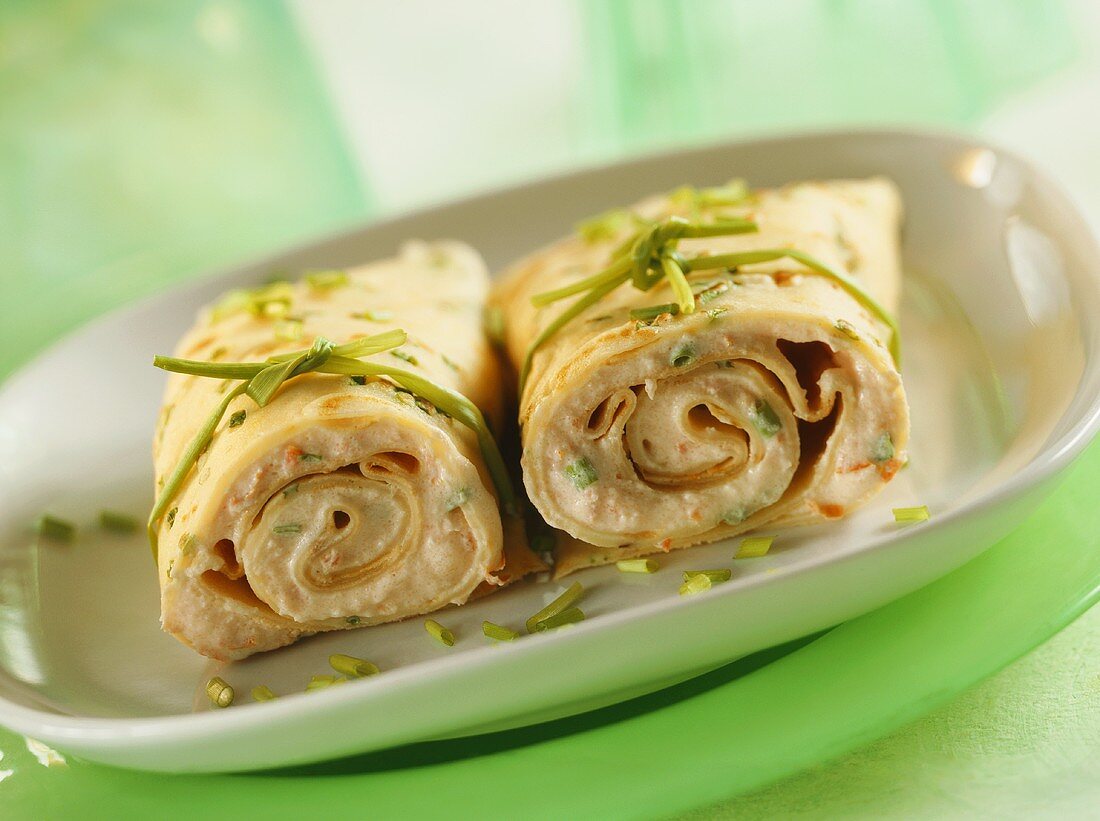 Soft cheese crepes with chives