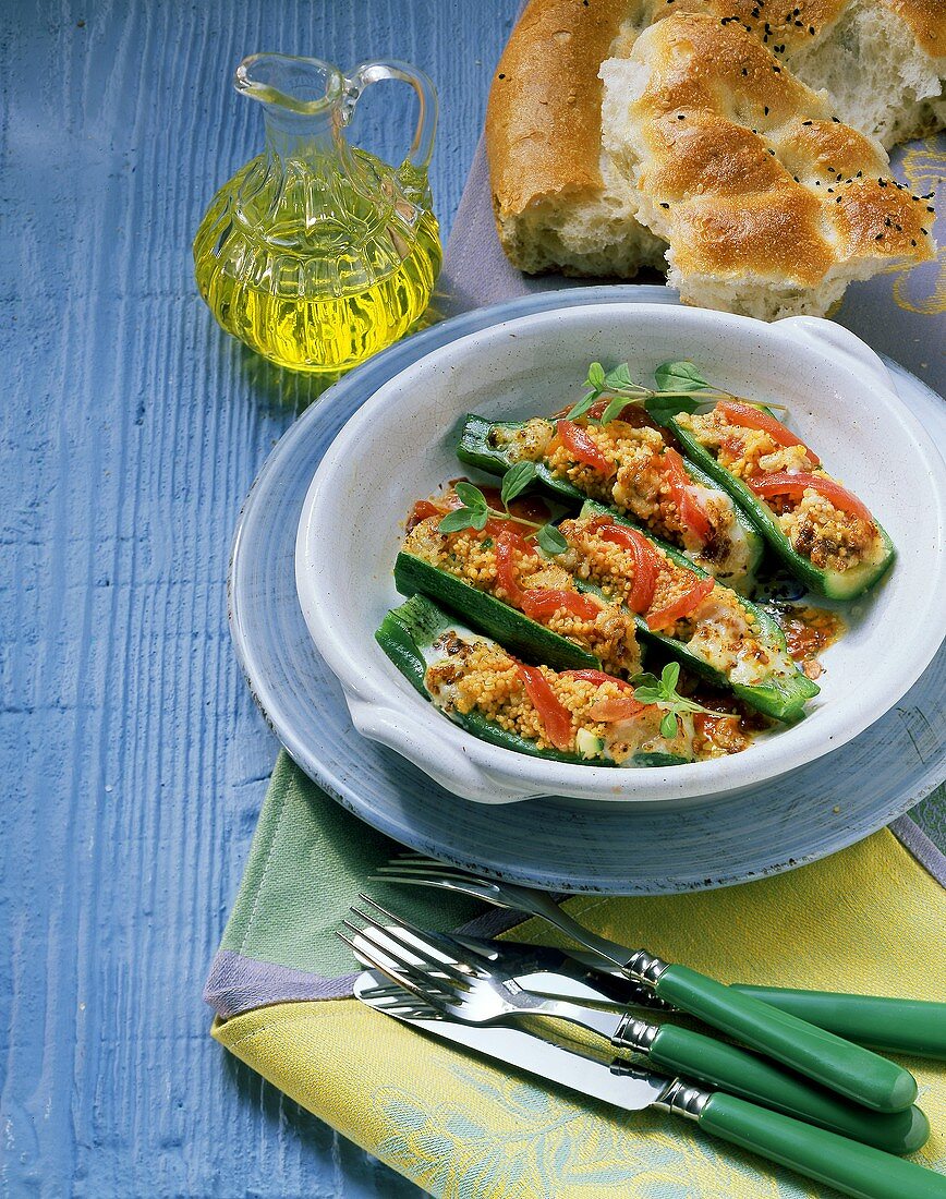 Courgettes stuffed with couscous and tomatoes