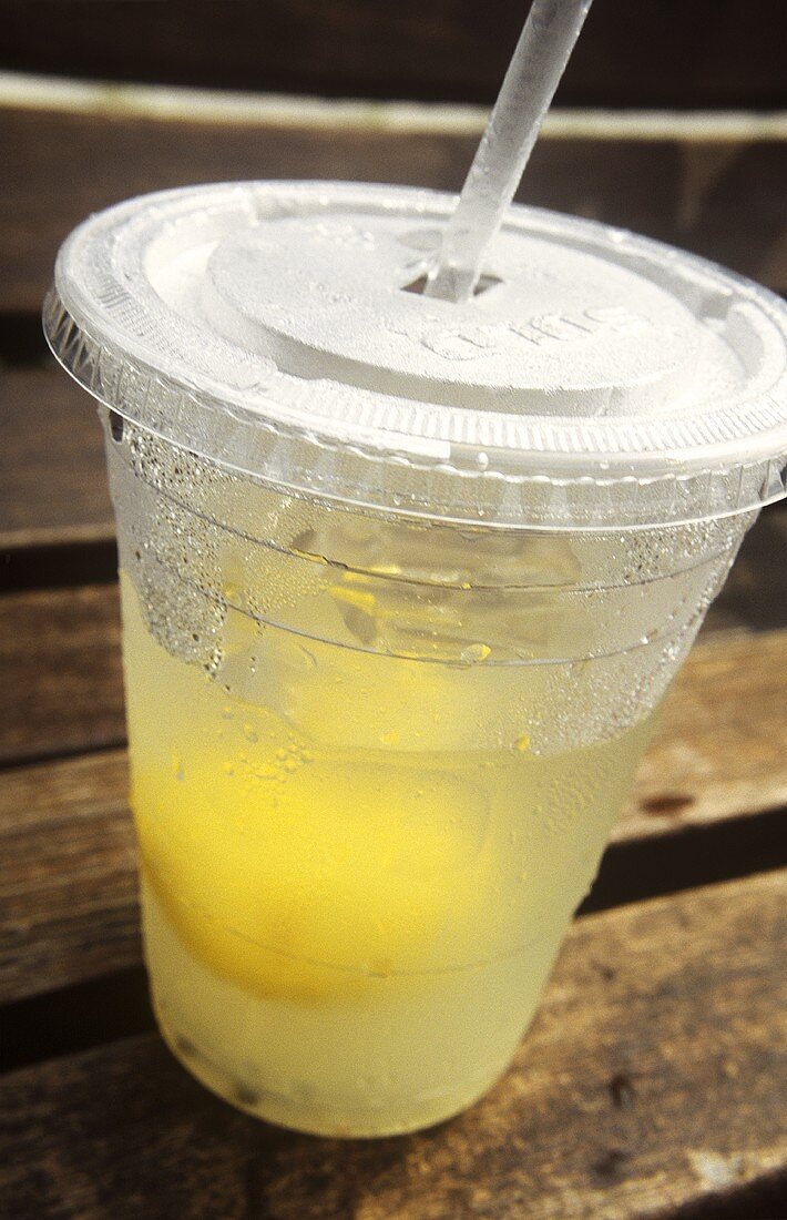 Take-away container of fresh lemonade