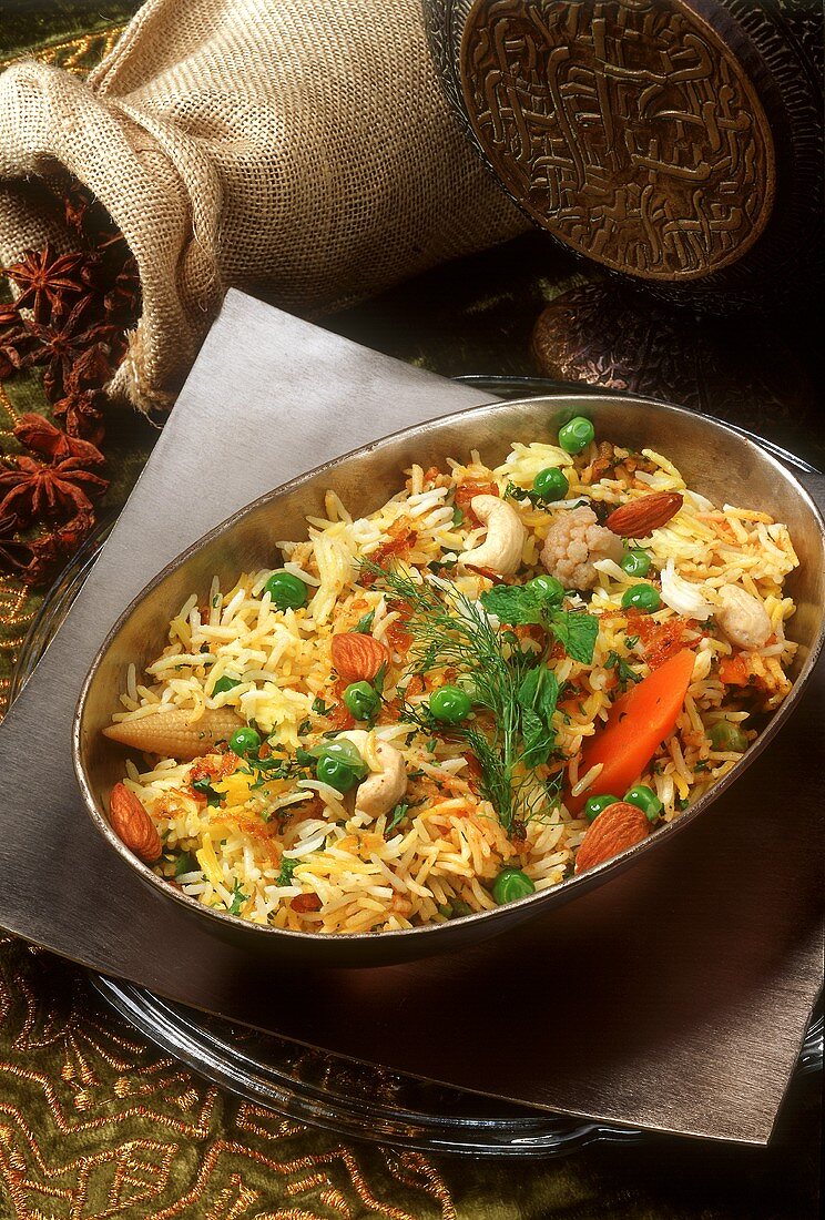 Shahi biryani (basmati rice with vegetables and nuts, India)