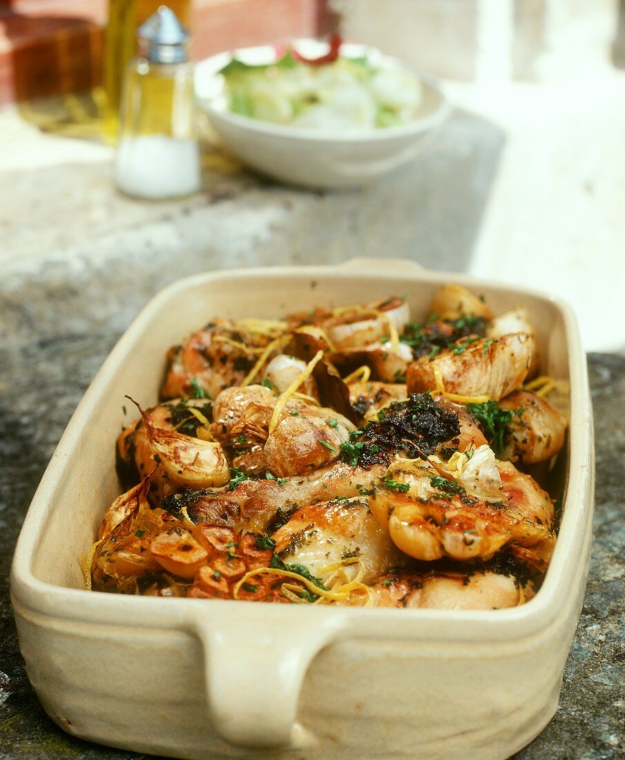 Poulet a l'ail (chicken with garlic) Languedoc, Provence