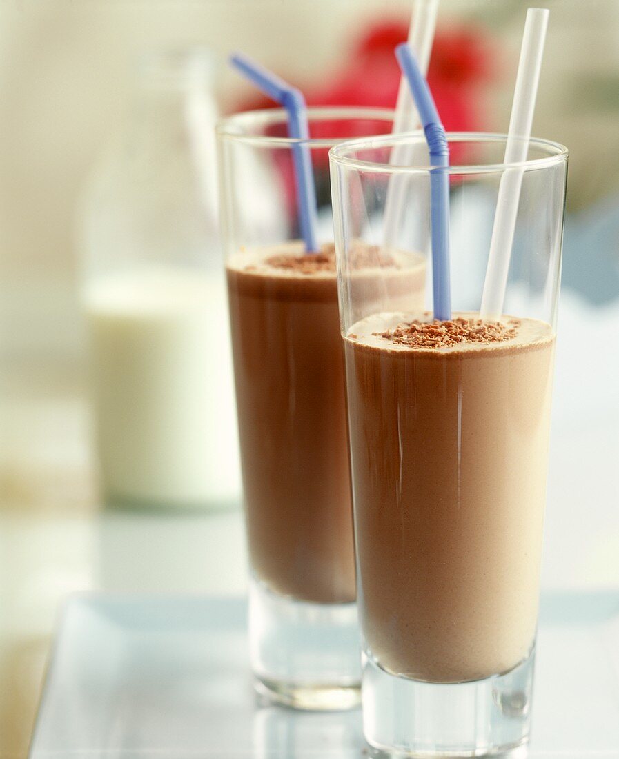 Two glasses of cold cocoa drink