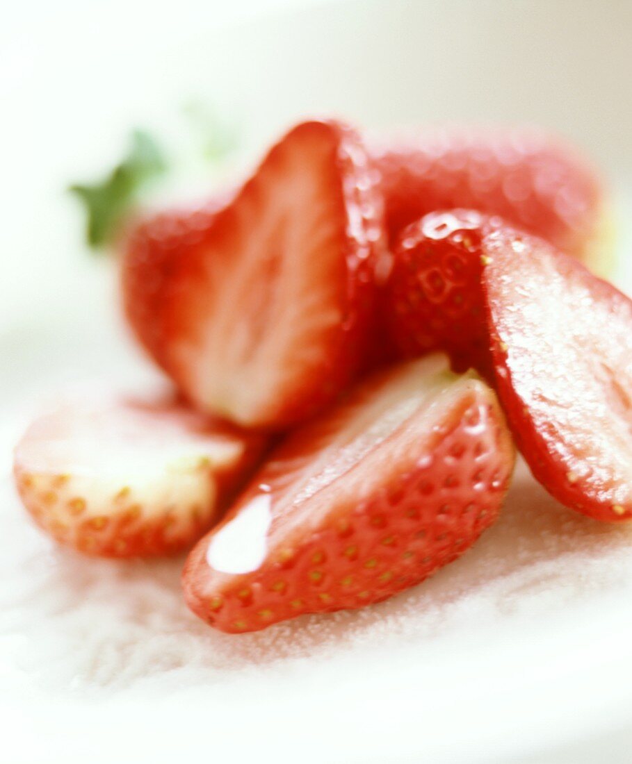 Freshly cut strawberry halves