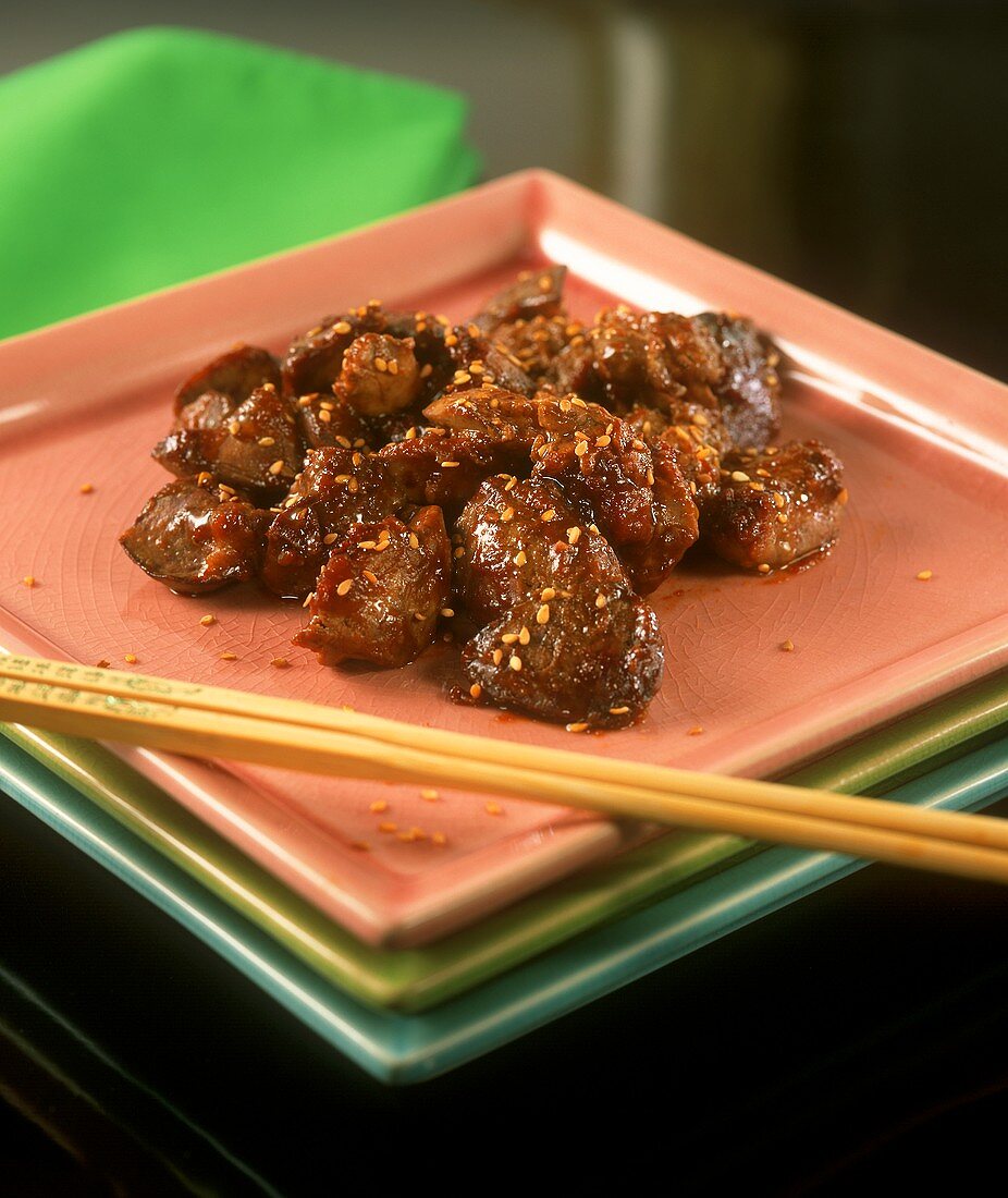 Spicy poultry liver in sesame  soy sauce