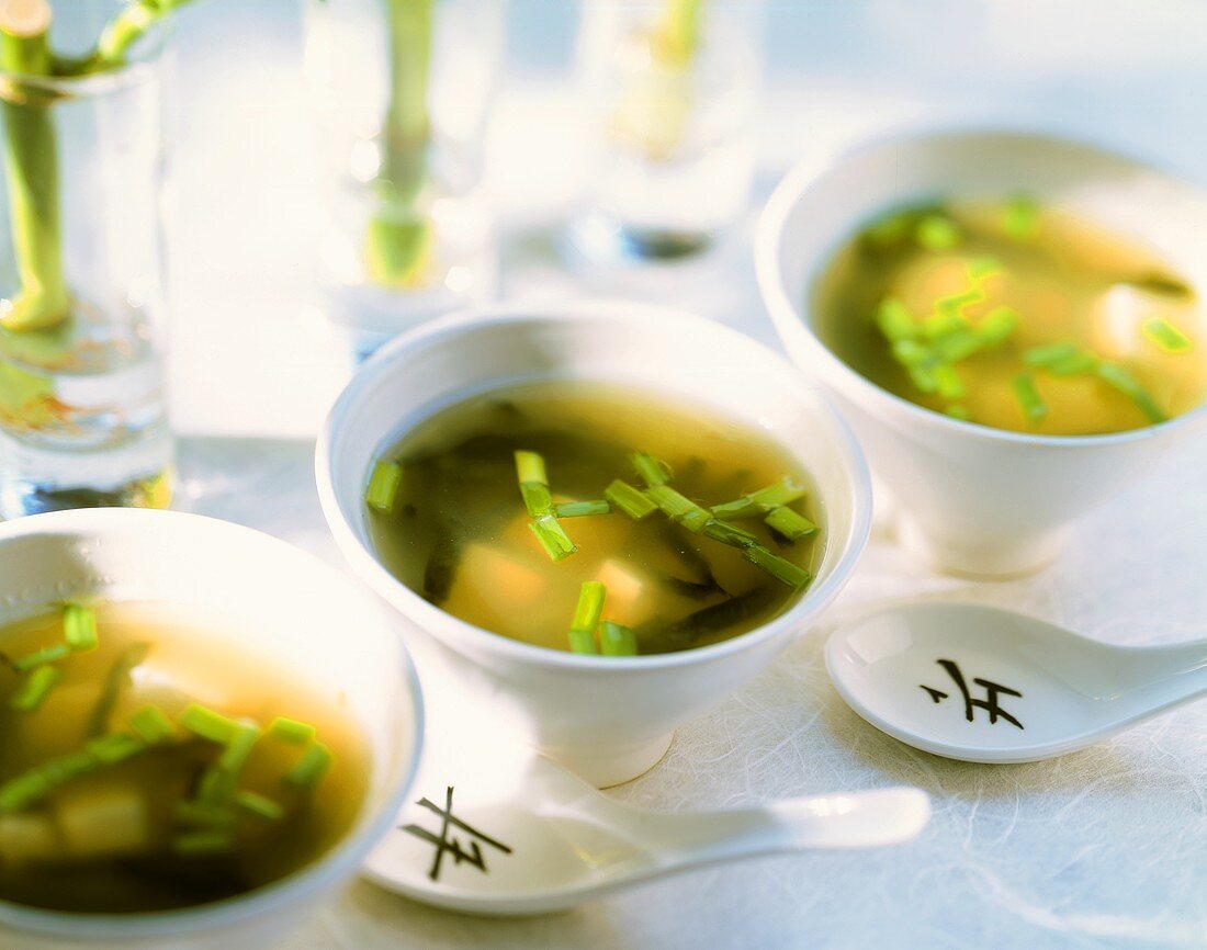 Miso-shiru (miso soup with tofu and seaweed, Japan)