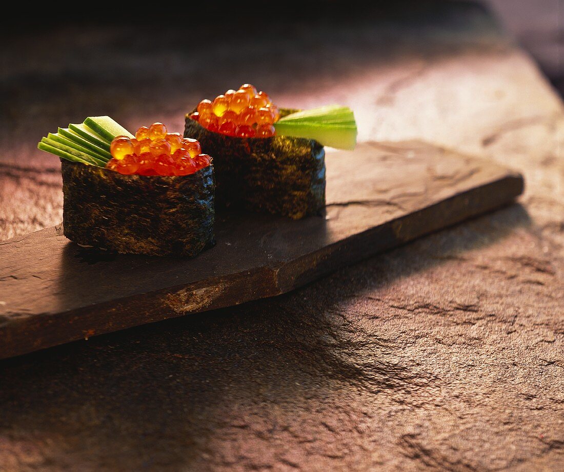 Ikura-sushi (salmon caviare sushi, Japan)