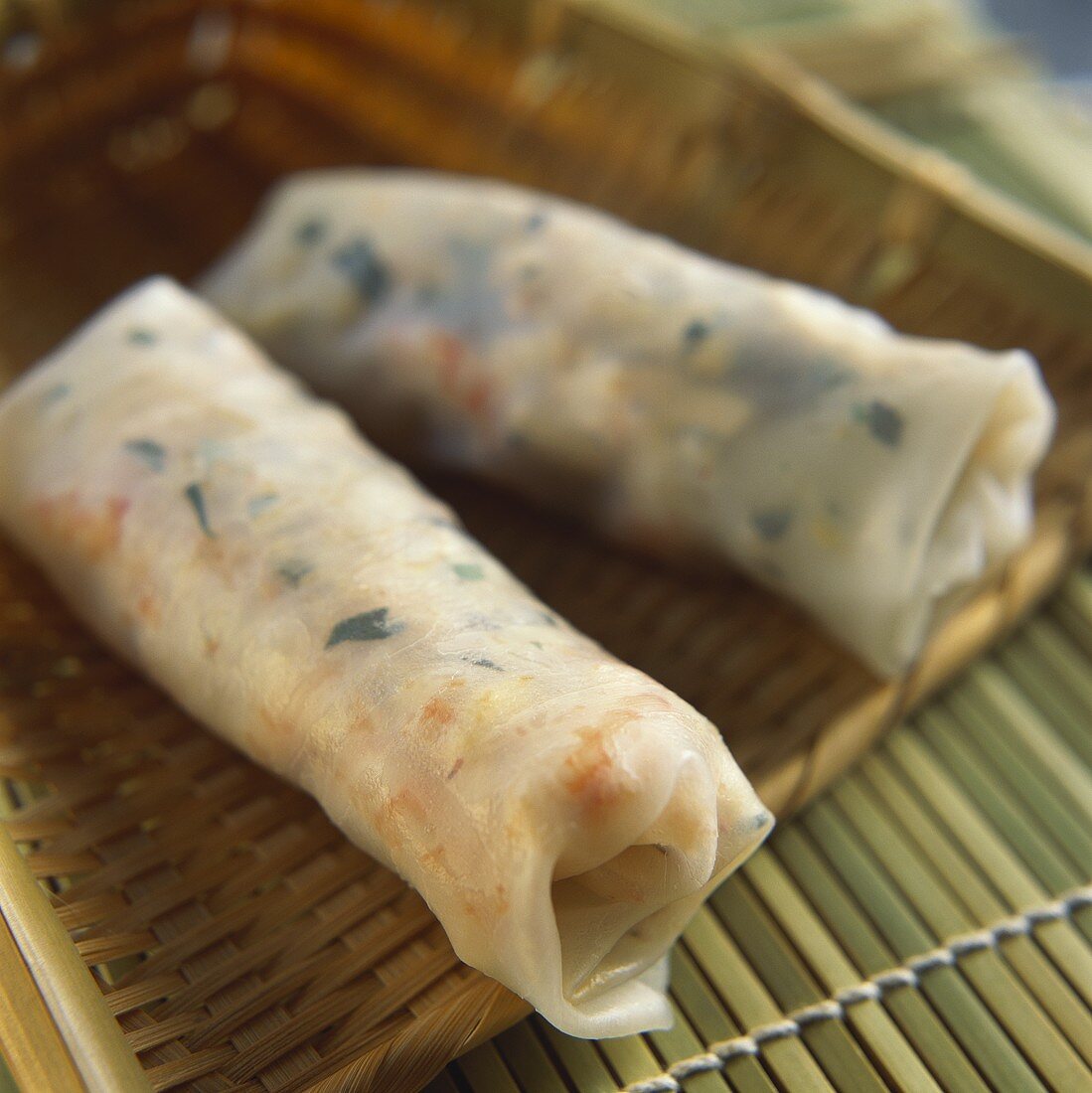 Two spring rolls (rice paper filled with vegetables, Asia)