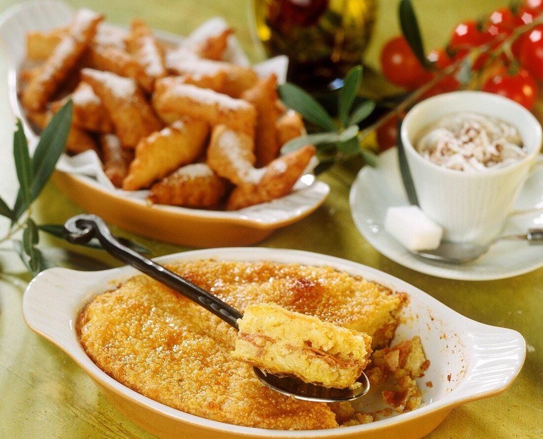 Polenta bake and bugnes (doughnut speciality from Lyon)