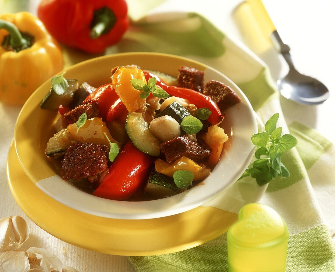 Colourful vegetable stew with beef