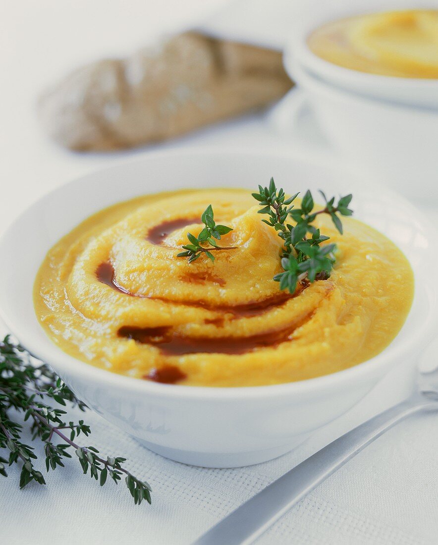 Creamed pumpkin soup with pumpkin seed oil