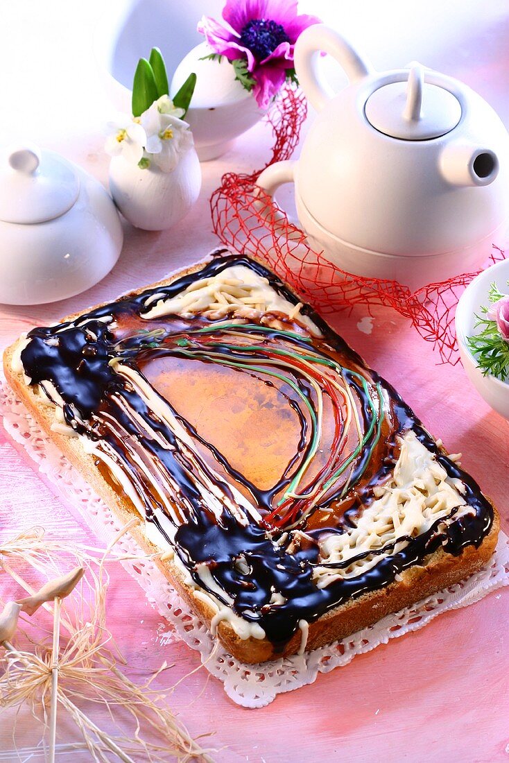 Polish Easter cake decorated with chocolate (Mazurek)