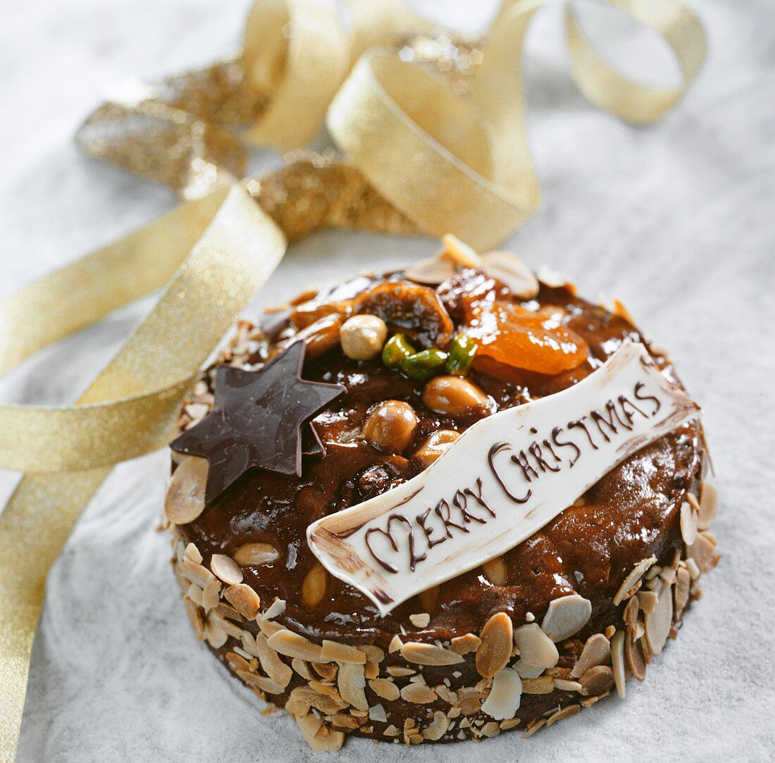 Christmas cake with dried fruit and hazelnuts
