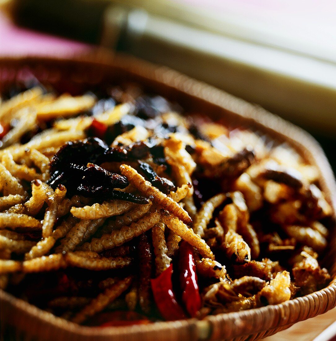 Deep-fried insects (zhu chong, tiao cai and feng yong, China)