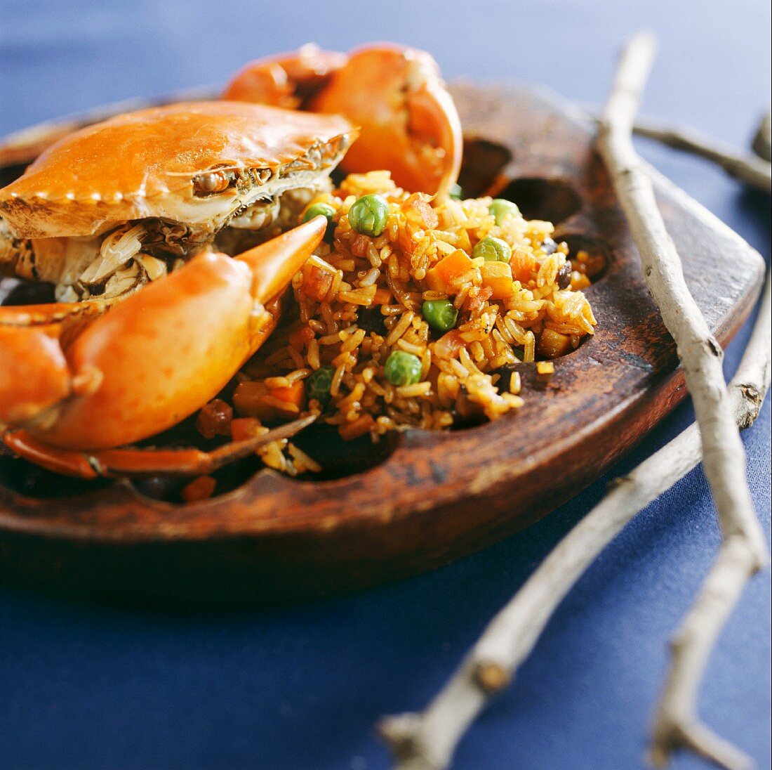 Cooked crab on vegetable rice
