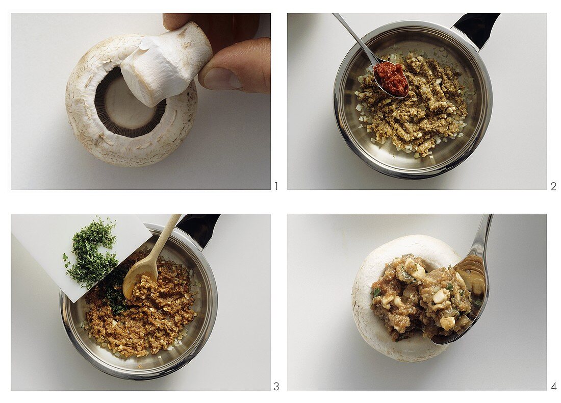 Preparing giant mushrooms with mushroom stuffing