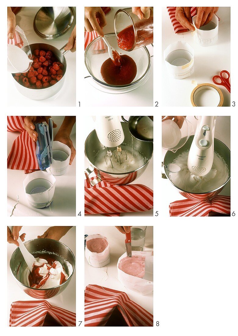 Making raspberry ice cream soufflé