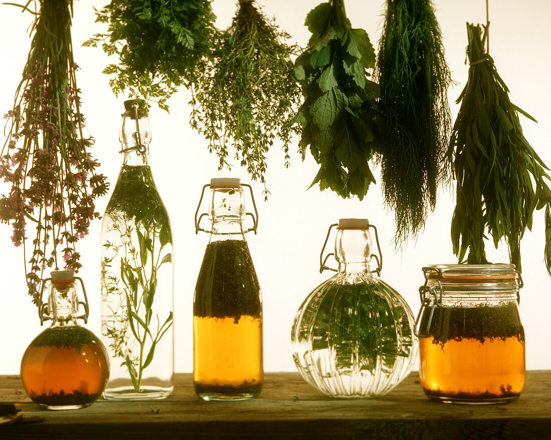 Various types of herb vinegar