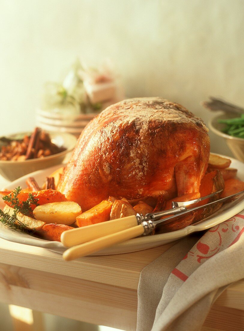 Roast turkey with potatoes