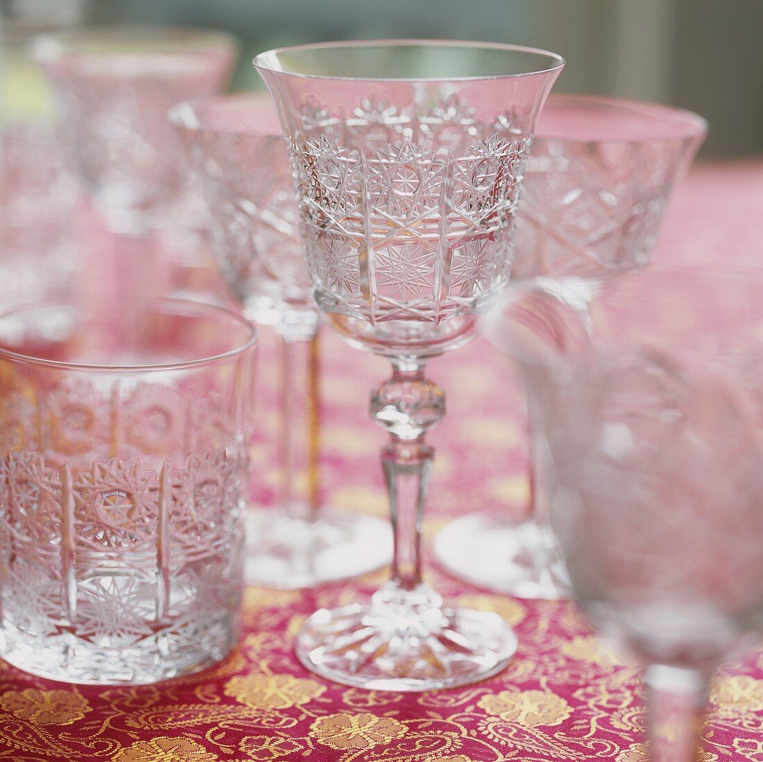 Various empty crystal glasses