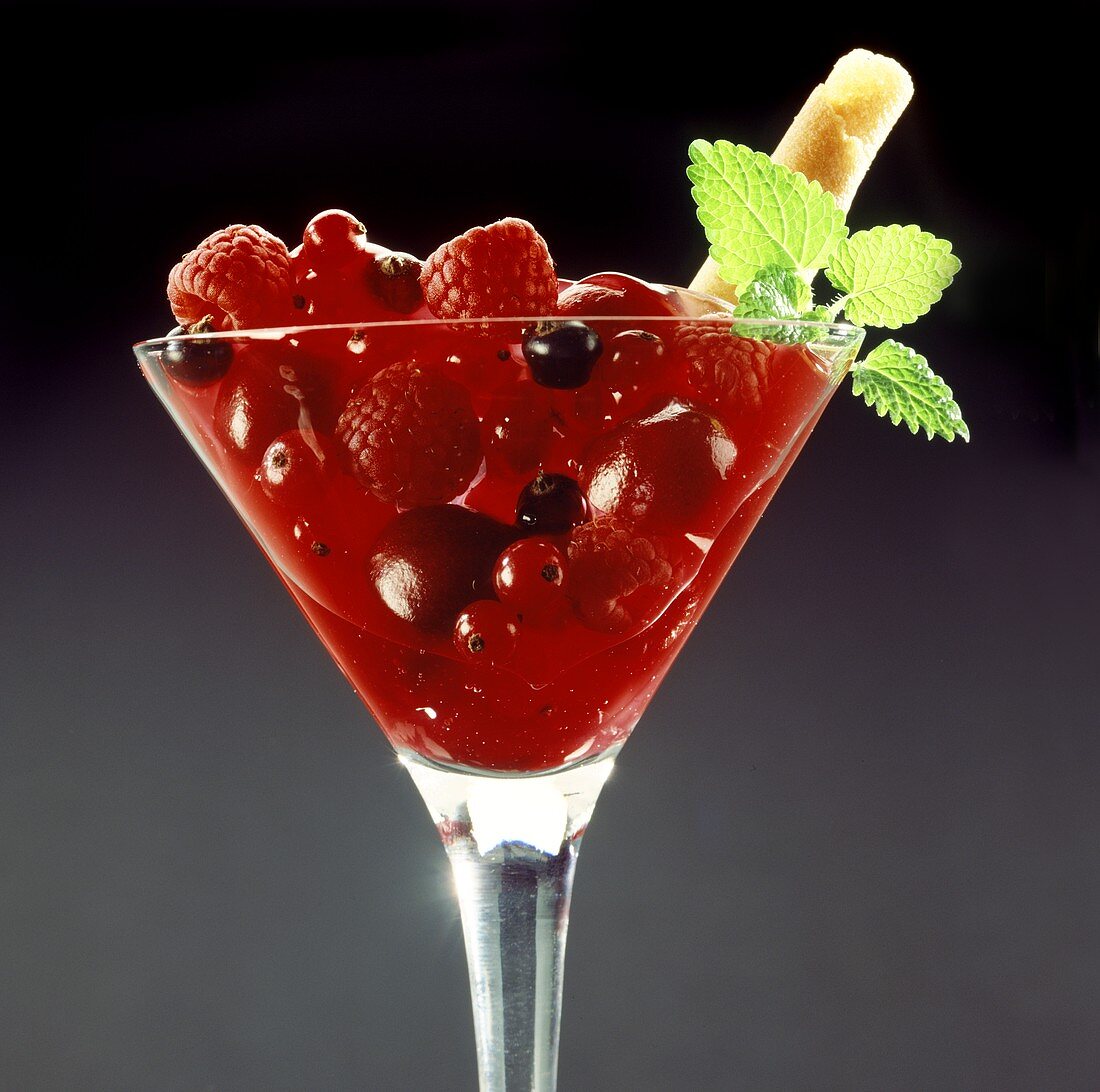 Red fruit sundae: redcurrants, raspberries and cherries