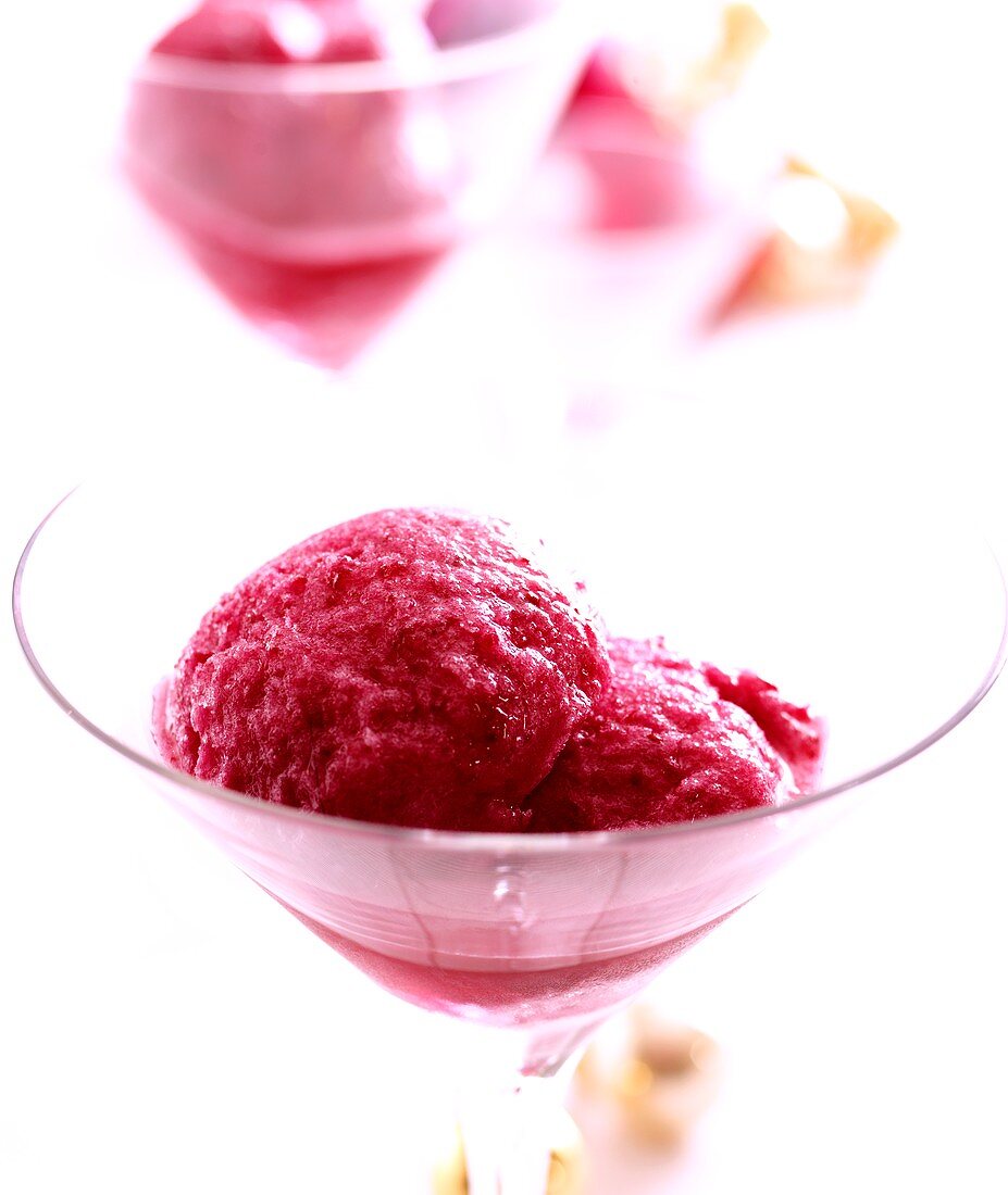 Cranberry and vodka sorbet, served in glass