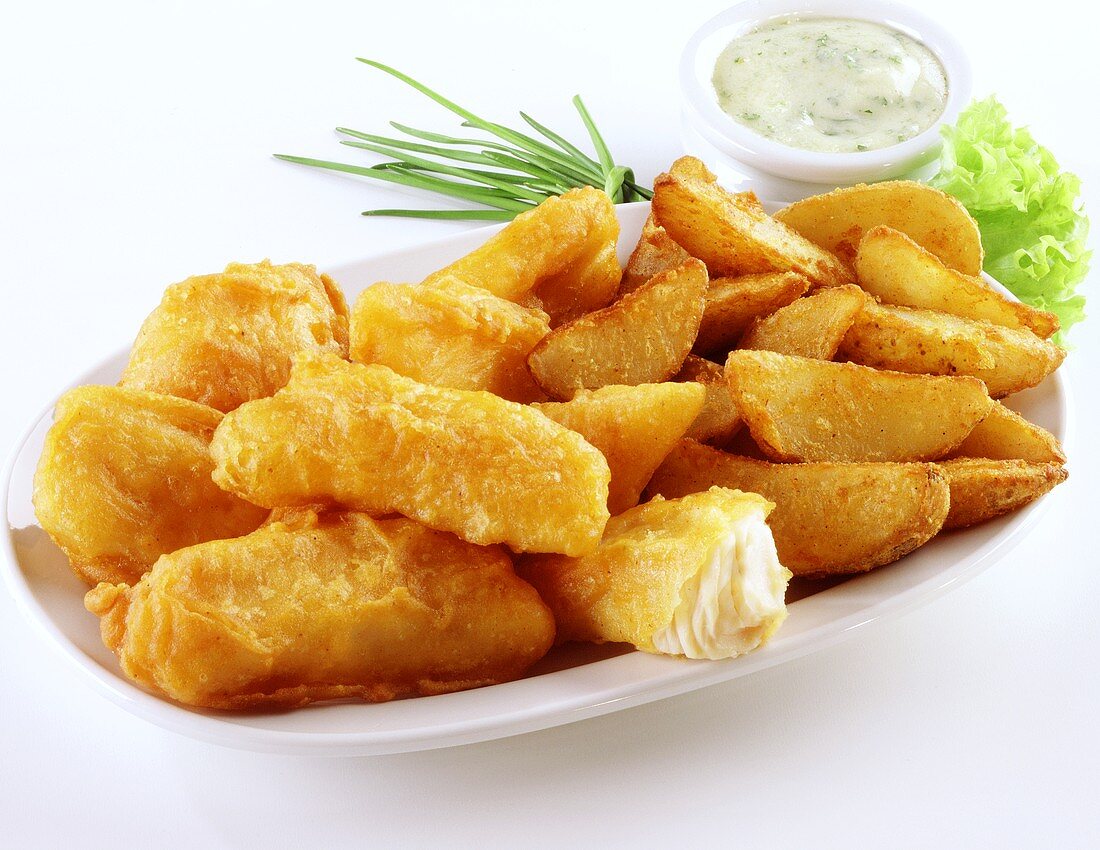 Fish and chips with remoulade dip