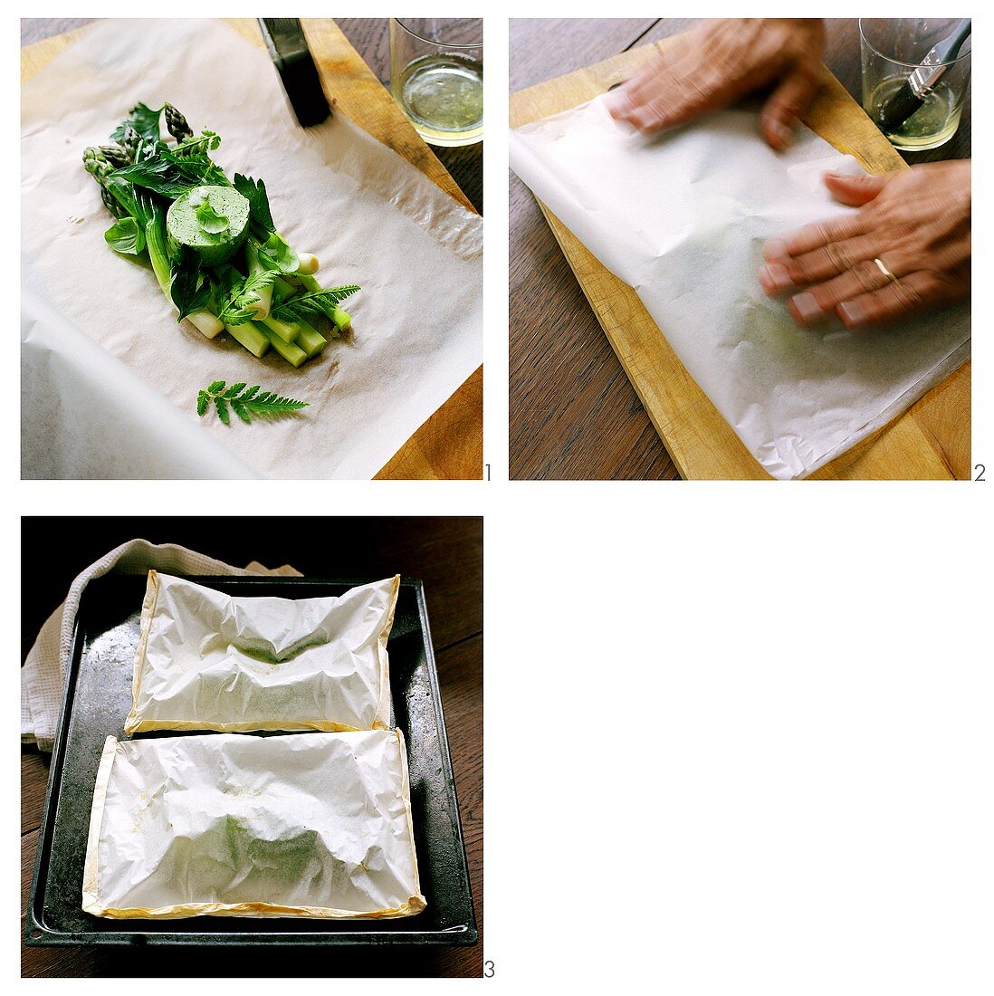 Baking green asparagus in paper