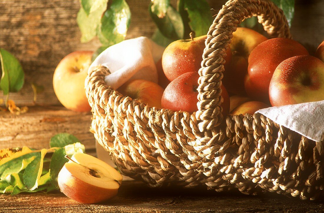 Basket of organic apples (Fuji and Elstar)