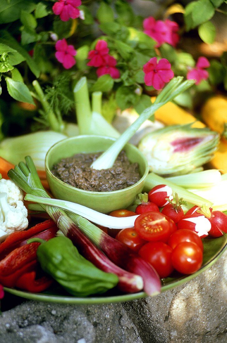 Crudités (platter of fresh vegetables) and anchovy dip