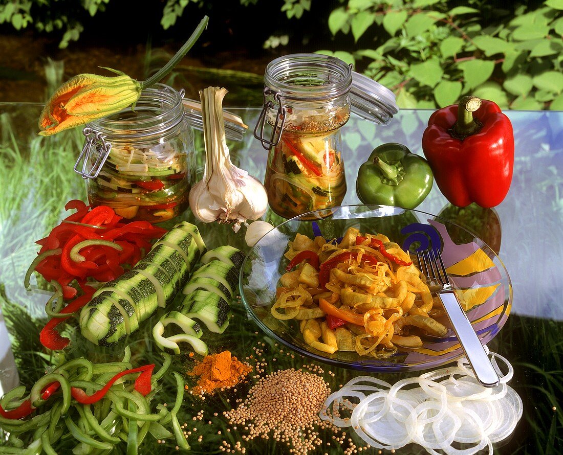 Still life with ingredients for pickling vegetables