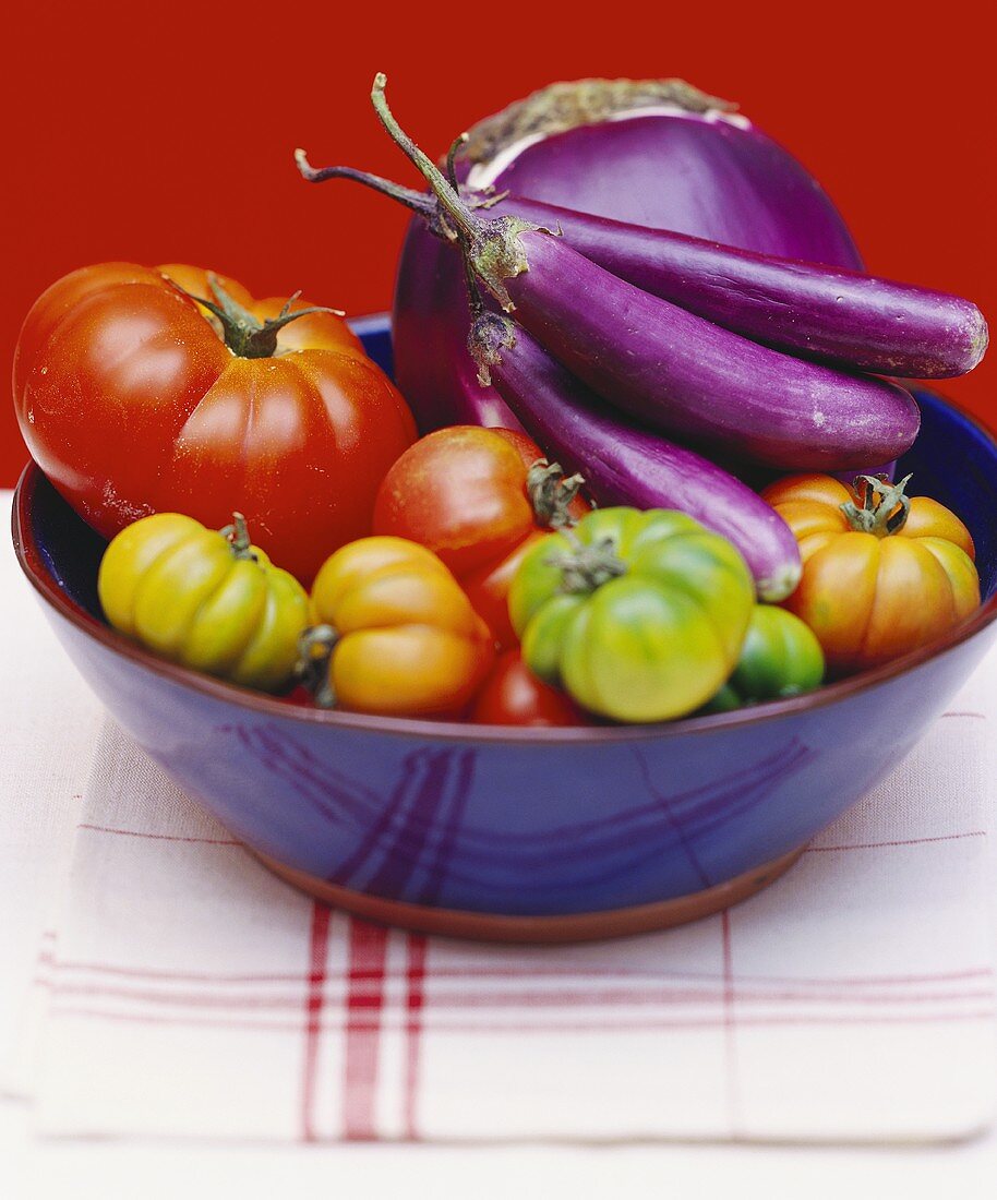 Bowl of tomatoes and aubergines