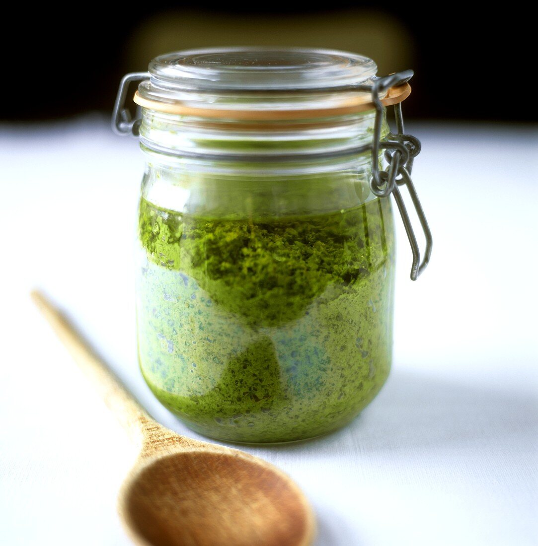 Pesto in preserving jar