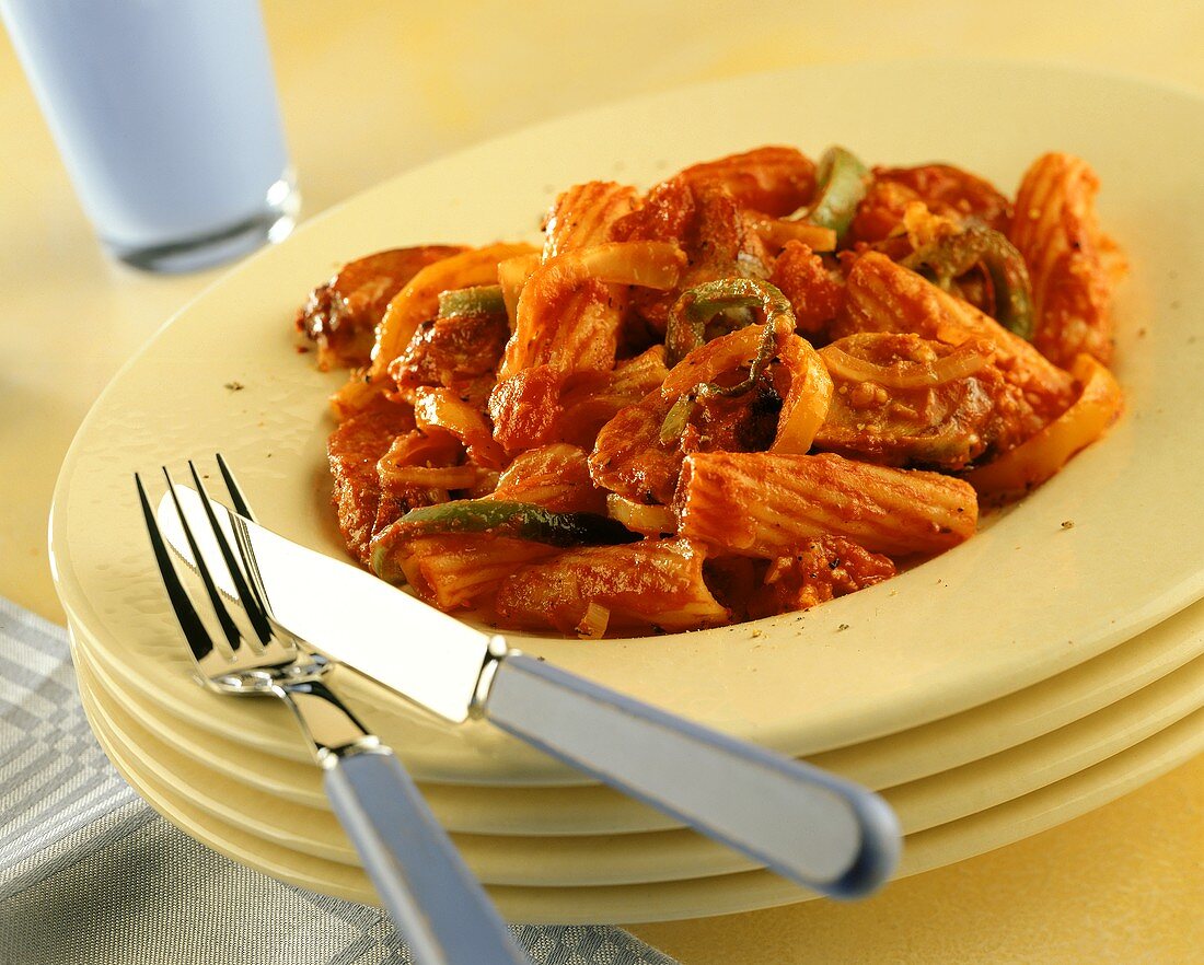 Penne al ragù (Penne with meat and vegetable sauce)