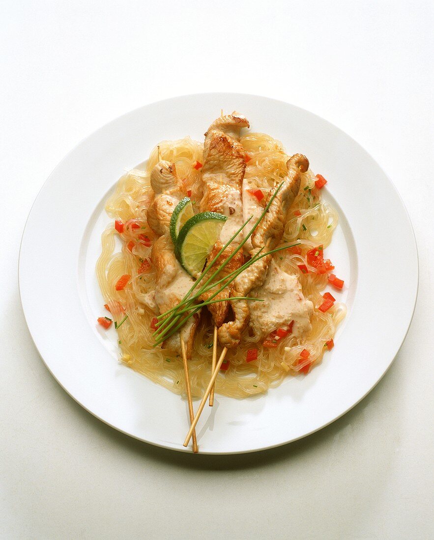 Turkey kebabs with peanut sauce and glass noodle salad