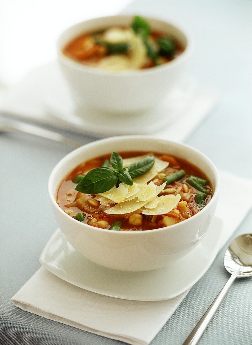 Tomato soup with vegetables and Parmesan