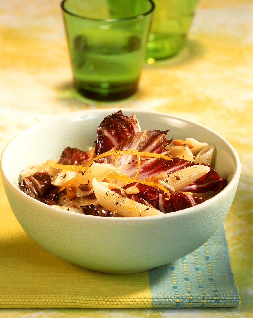 Penne with radicchio and pine nuts
