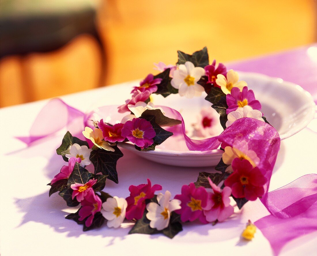 Ivy wreath with primulas