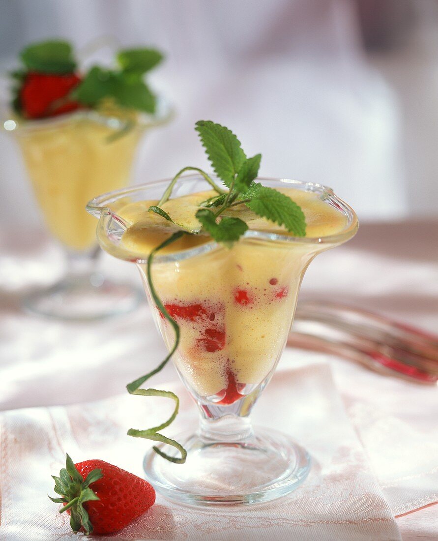Lemon sabayon with strawberries