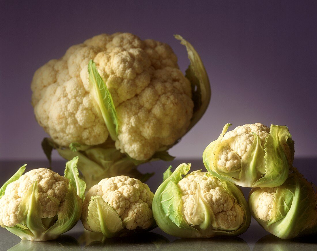 A few small and one large cauliflower