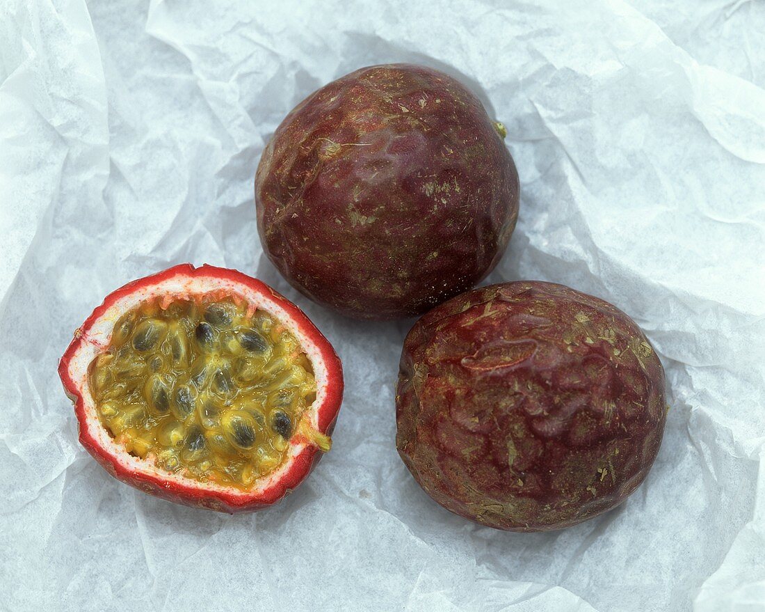 Two whole and one half passion fruit