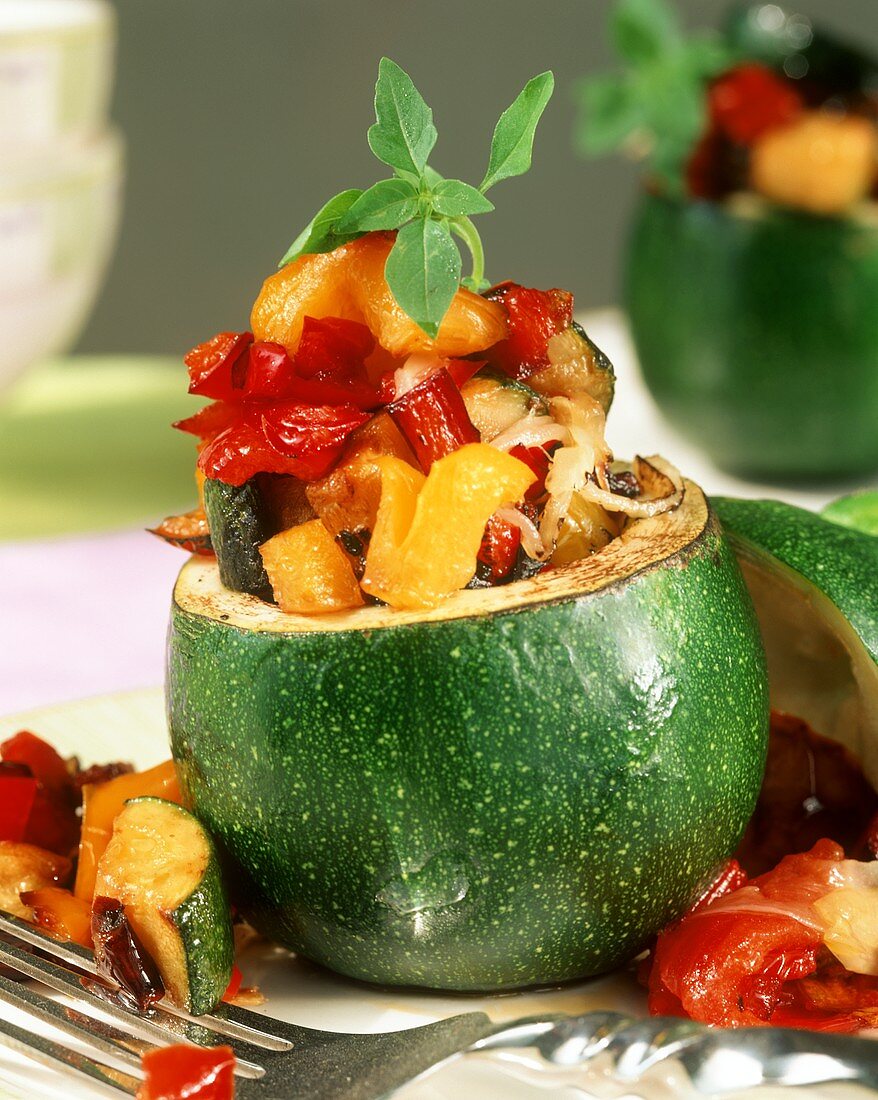 Round courgettes stuffed with ratatouille