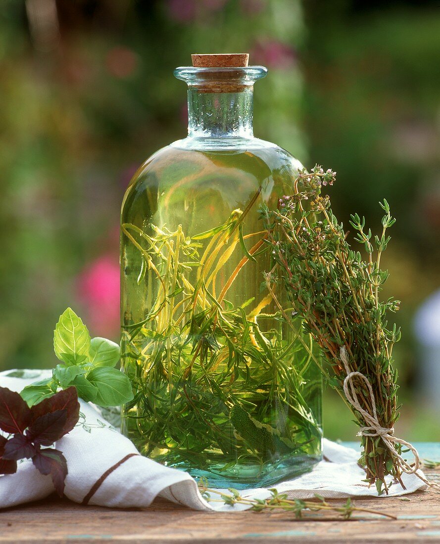 Herb oil and fresh herbs