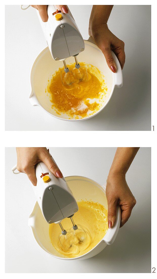 Beating egg yolk with sugar until foamy