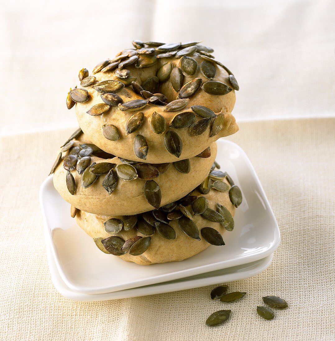 Pumpkin seed rings made with wholemeal flour