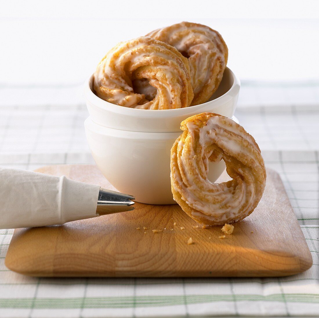 Crullers with icing