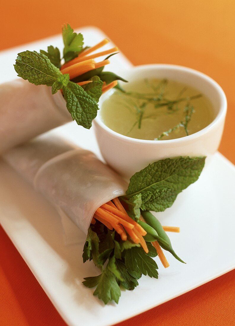 Reispapierröllchen mit Gemüse-Kräuter-Füllung