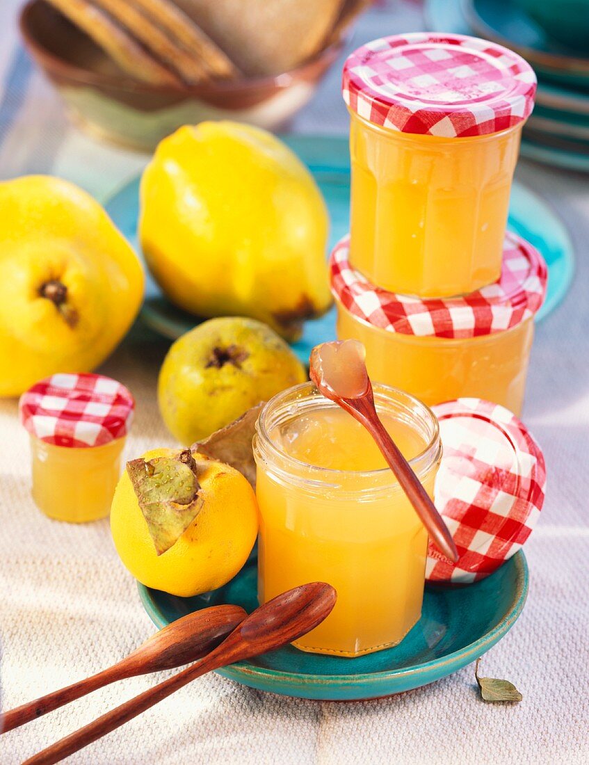 Quince jelly in preserving jar