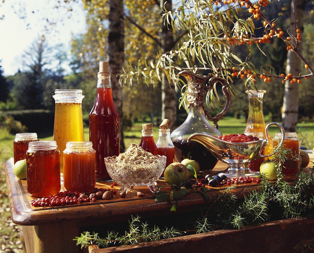 Home-made jams and juices in open air