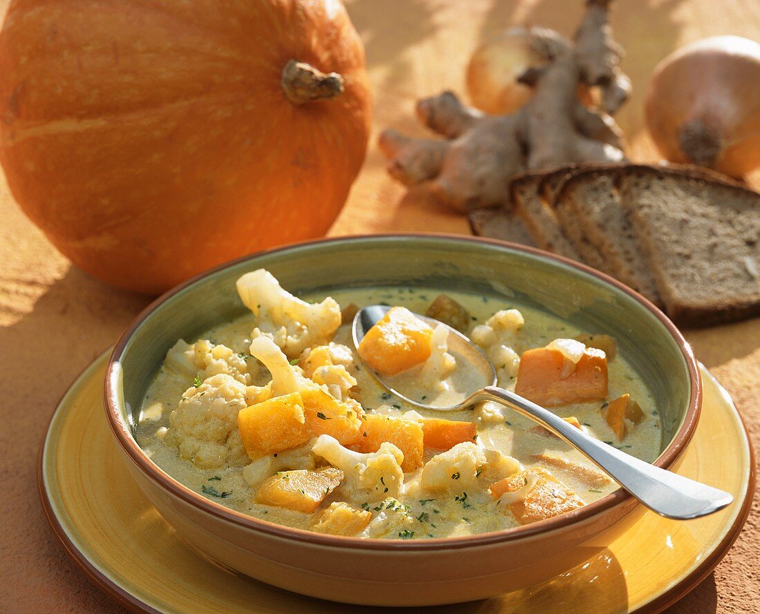 Creamed vegetable soup with cauliflower and pumpkin