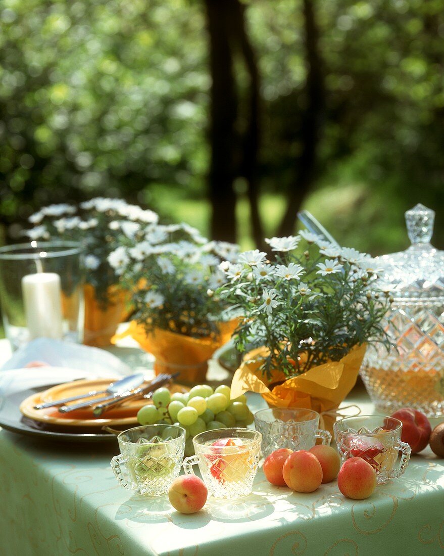 Gedeckter Tisch mit Obst und Bowle